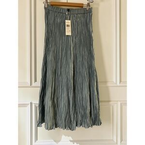 NWT Eileen Fisher Crushed Silk Pleated Full Length Maxi Skirt Seafoam XXS $248
